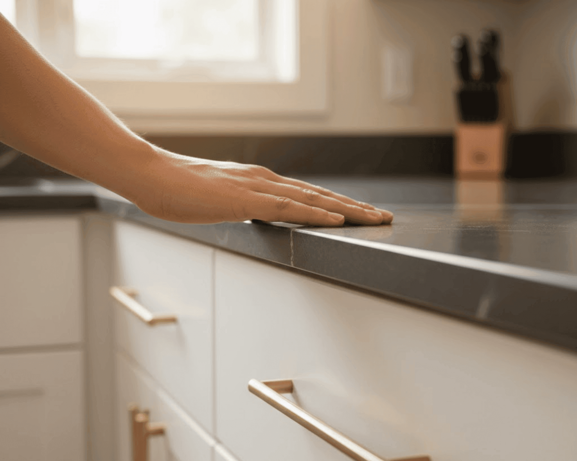 Hand-finished granite countertop detail