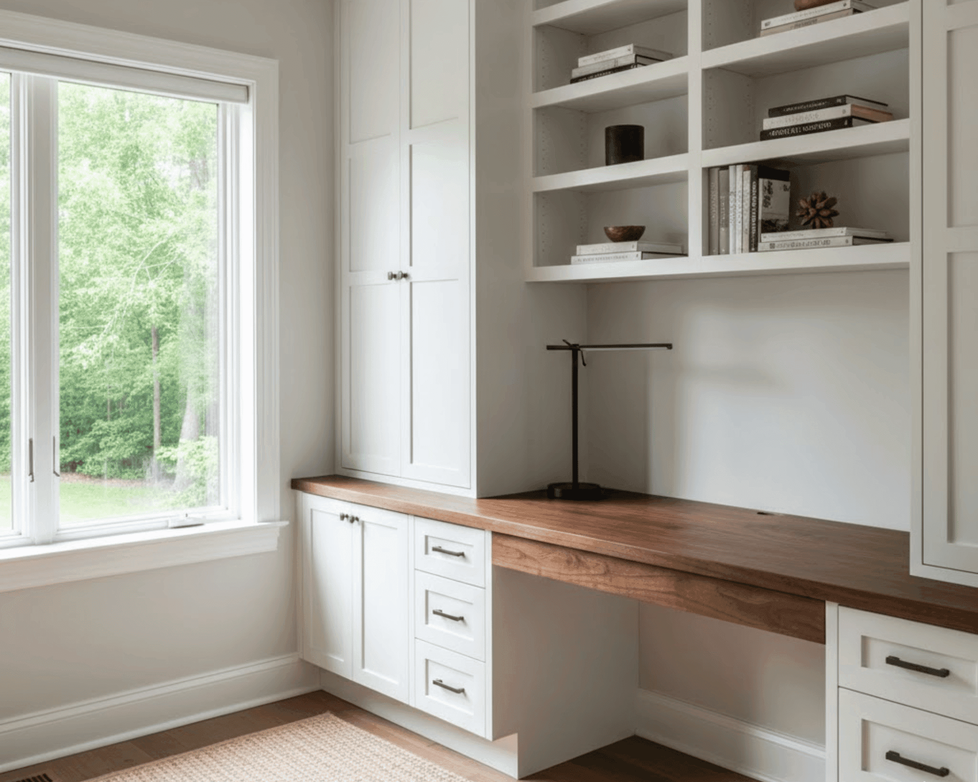 Custom built-in desk and shelving for home office